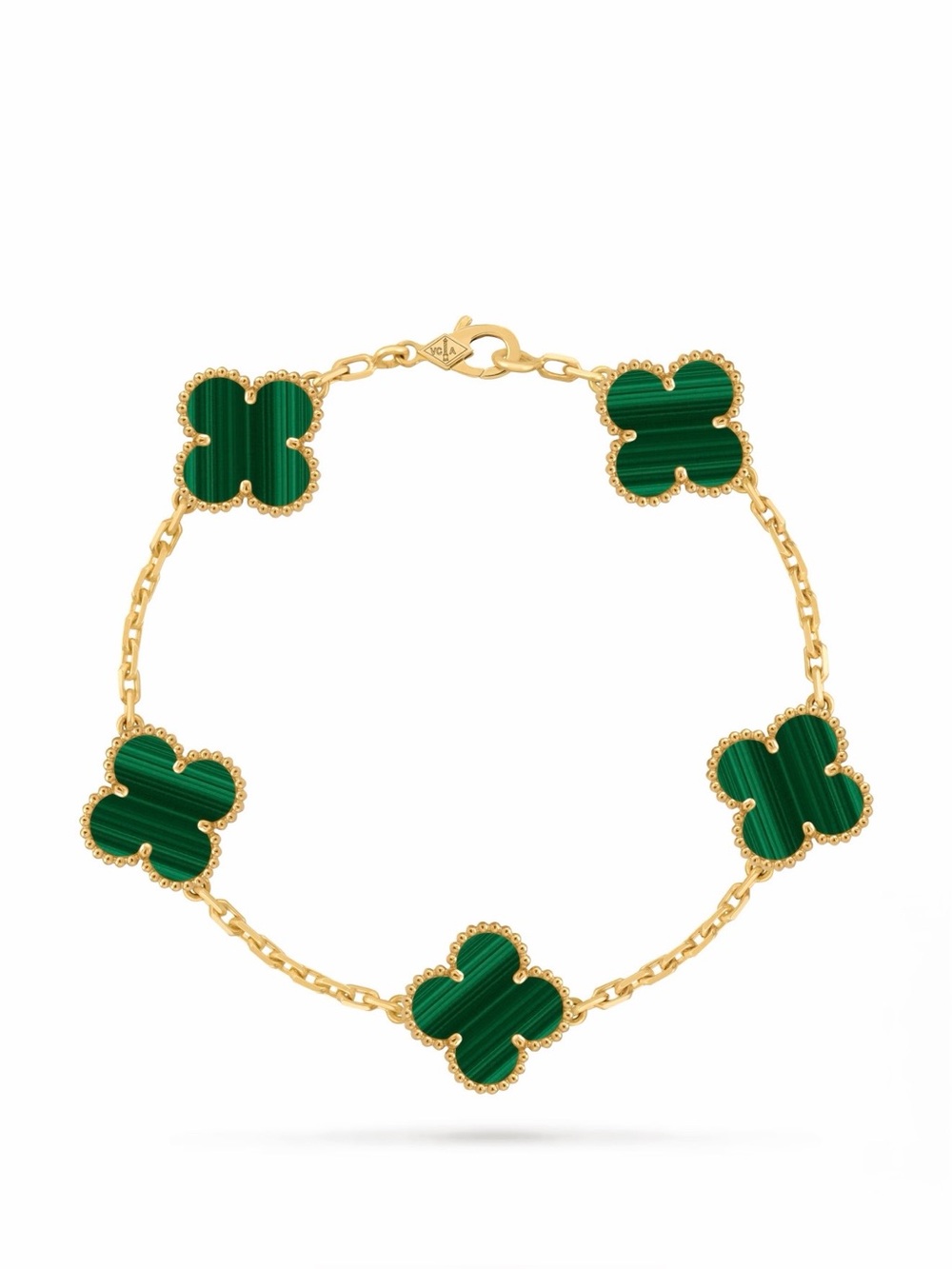 Van Cleef & Arpels Gold and Green Vintage Alhambra Clover Bracelet 5 motifs